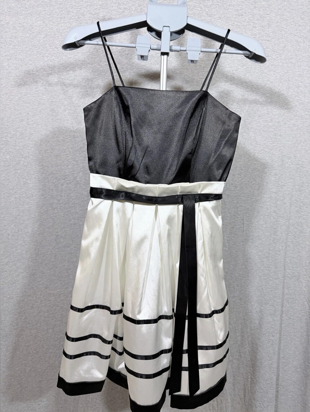 Black and White Fit-and-Flare Spaghetti Strap Dress